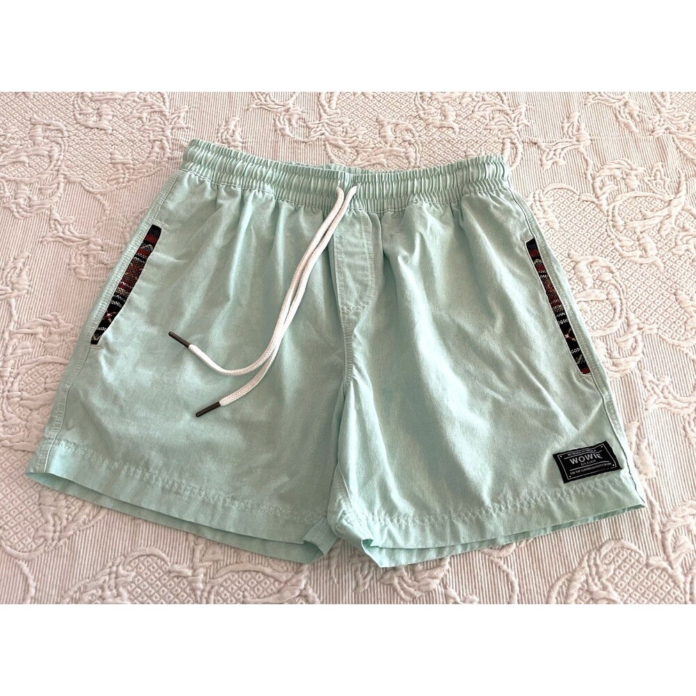 Wowie OG Casual Shorts Mint Green Drawstring Aztec Tribal Trim Pocket Men Small